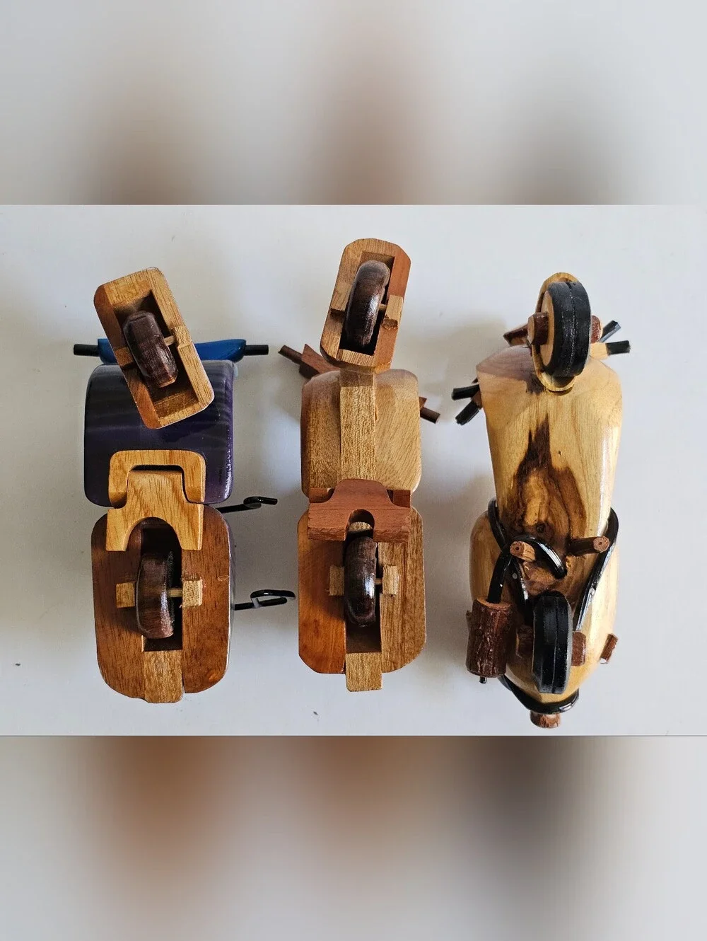 Motorcycle Vintage Wood Carved Vespa Craft Miniature Folk Art Collectible Lot 3